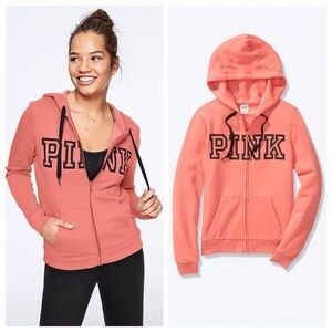 PINK Victoria's Secret Orange Zip Up Hoodie Sweatshirt Jacket Size Small